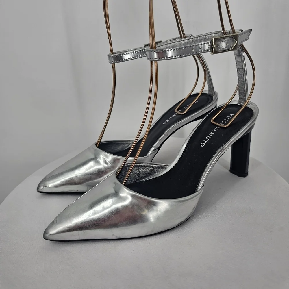 Vince Camuto Talayem Silver‎ Heels Size 6 Pointed Toe Ankle Strap